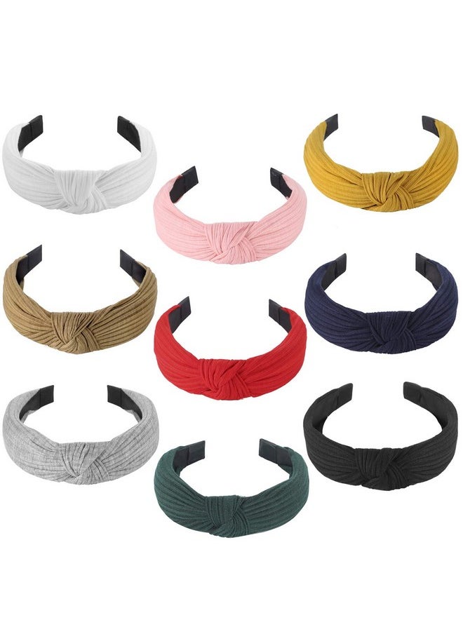 Funtopia - Funtopia Knotted Headbands for Women Girls, 9 Pcs Wide Plain Turban Headband Fashion Cross Knot Hair Bands with Solid Colors - Image 1