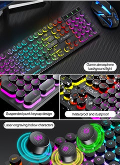 T-WOLF Typewriter Style Mechanical Gaming Keyboard and Mouse Combo RGB Backlit Wired with Switch Retro Round Keycap 104 Keys Keyboard  Cool Light Up Keyboard and Mouse for Gaming,Work,Mac,PC,Windows  - Image 5