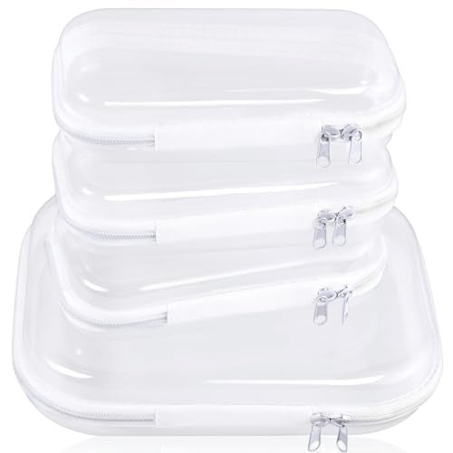 COCPOK 4PCS Clear Hard Shell Zipper Cases Plastic Cosmetic Bag with Zipper Double Zippers Hard Pouch Waterproof Plastic Organizer Pouches for Travel Organizer Makeup Storage Office Supplies 2 Size - Image 1