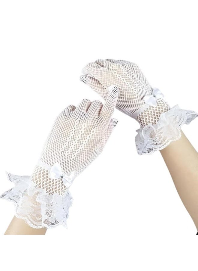 Women's lace gloves featuring a bow adorned with stones; made of stretchy nylon fabric, suitable for weddings and evening events. - Image 5