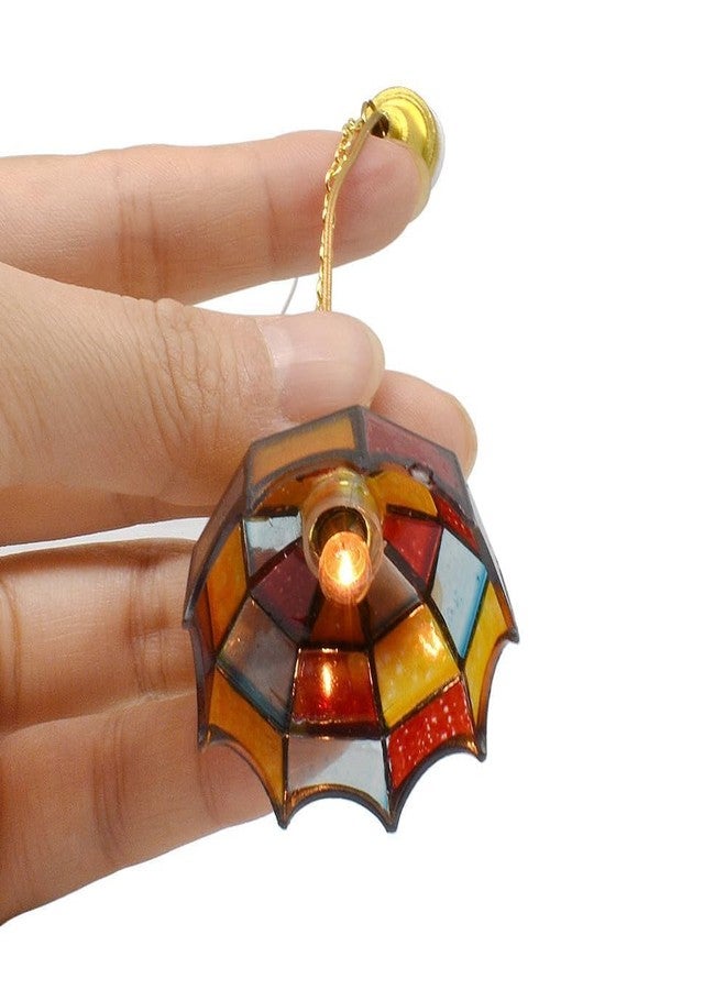 iLAND 1/12 Scale Accessories of Dollhouse Lights, Classic Miniature Lamp for Dollhouse Decoration, Beautiful Mosaic Lattice Pendant Light w/Plug - Image 1
