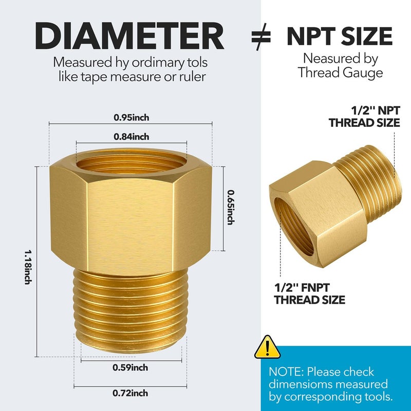 Gsinodrs 3PCS Brass Pipe Fitting, 1/2" Female x 1/2" Male NPT Thread Brass Hex, Adaptor 1200psi High Pressure - Image 2