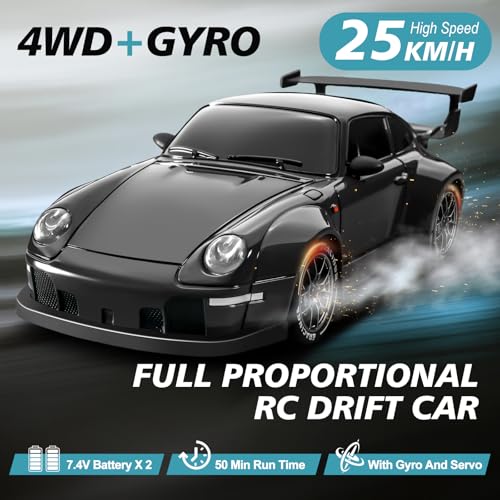 ACAMMZAR RC Drift Car Pro Upgraded with Gyro 124 Full Proportional Remote Control Car 25KMH 4WD High Speed RC Cars with Lights Extra Racing Tires Vehicle for Adults Kids Boys Girls Black - Image 5