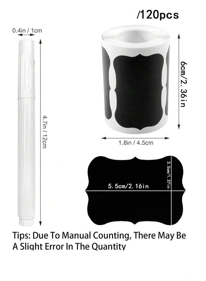 2-Roll 120pcs Chalkboard Sticker Labels with 1 White Pen – Reusable Waterproof Label Tape for Storage Bins, Weddings, Crafts, Kitchen, Parties - Image 2