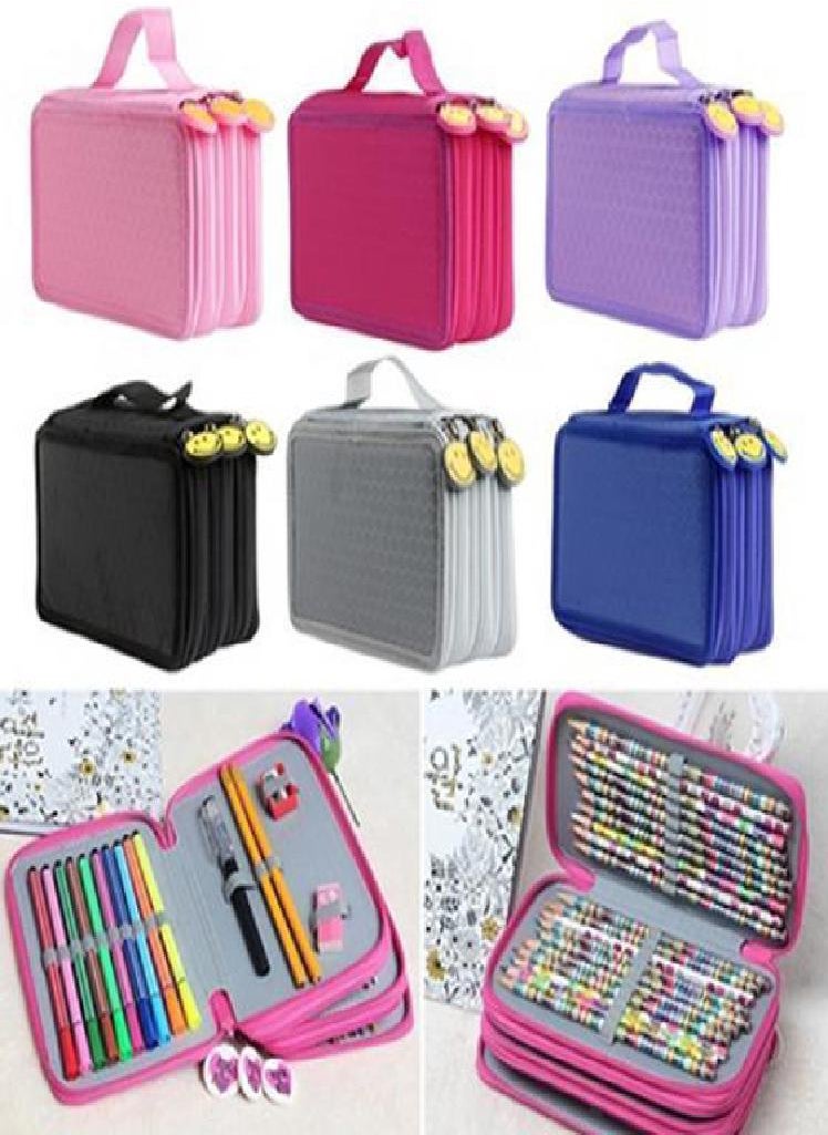 Eckek - Large Capacity 3 Layer 52 Holes Student Pen Pencil Storage Zipper Case Holder - Image 1