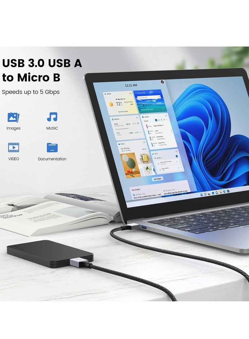 MOOGOO Micro B to USB Male Data Cable, 3.0 Compatible with Portable External Hard Drives, WD Elements, Seagate Expansion, Samsung M3 1TB/Galaxy S5/Note 3 - Grey - Image 3