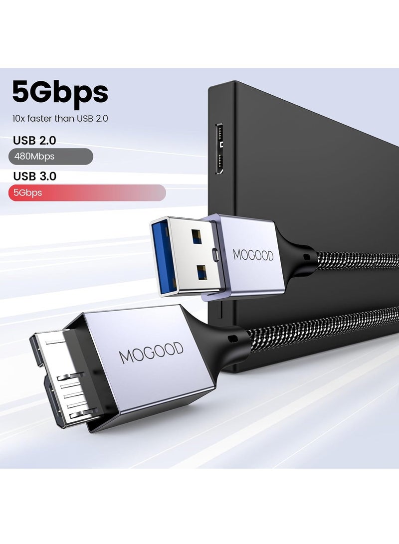MOOGOO Micro B to USB Male Data Cable, 3.0 Compatible with Portable External Hard Drives, WD Elements, Seagate Expansion, Samsung M3 1TB/Galaxy S5/Note 3 - Grey - Image 4