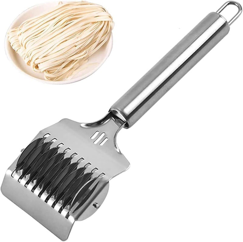 PUTHAK Stainless Steel Noodle Cutter Roller, Manual Noodle Makers Pasta Spaghetti Makers Portable Pasta Roller Pasta Cutter Wheel, Noodle Lattice Roller Dough Cutter for Home Kitchen Cooking Tools - Image 1