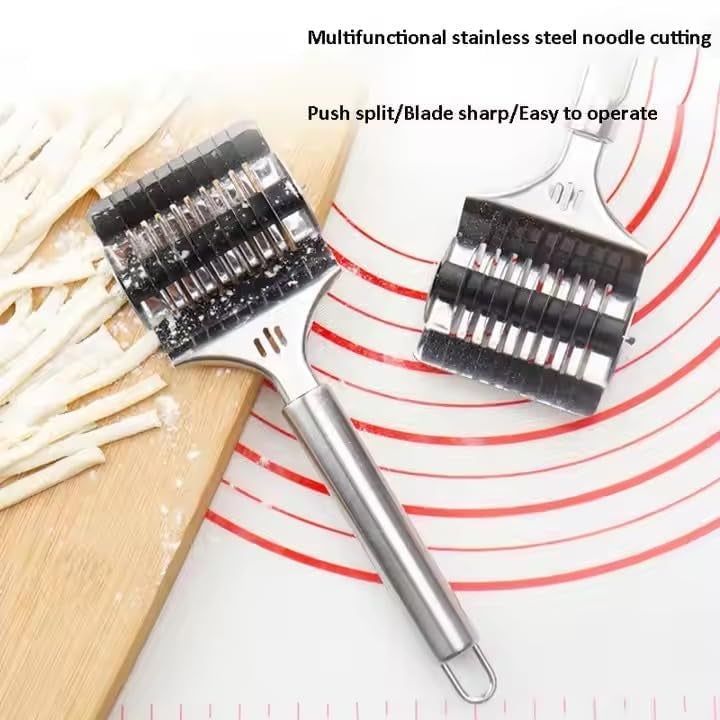PUTHAK Stainless Steel Noodle Cutter Roller, Manual Noodle Makers Pasta Spaghetti Makers Portable Pasta Roller Pasta Cutter Wheel, Noodle Lattice Roller Dough Cutter for Home Kitchen Cooking Tools - Image 3