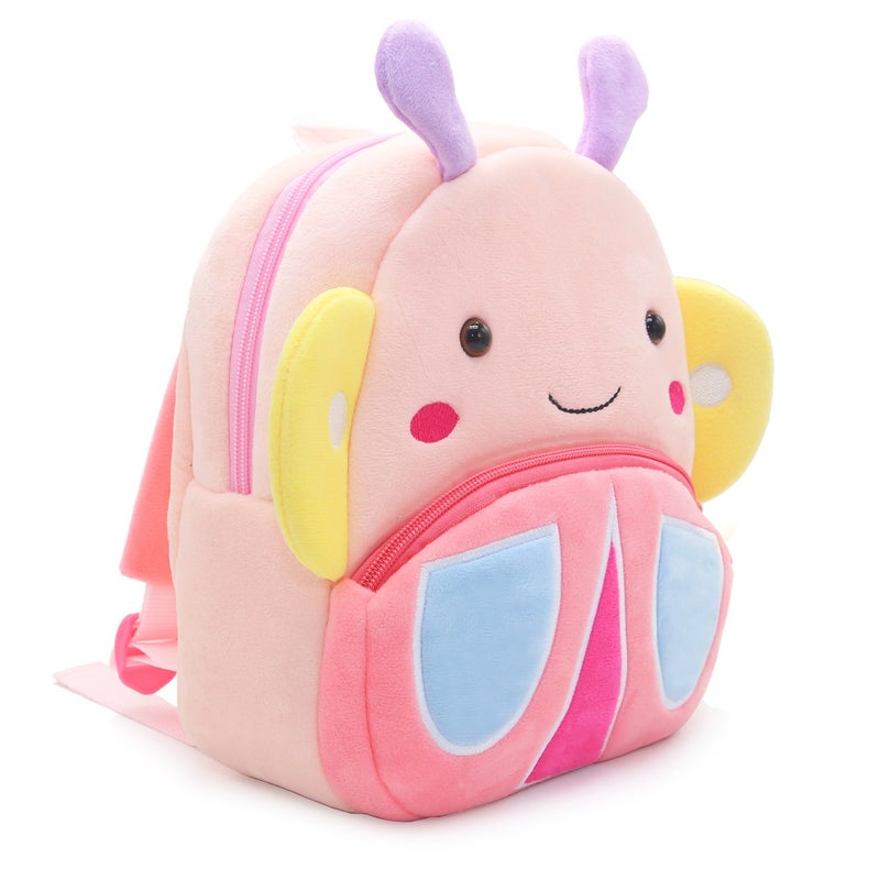 Plush Kids Backpack, Butterfly Animal Design, Soft Lightweight School Bag for Toddlers and Preschool Kids - Image 1