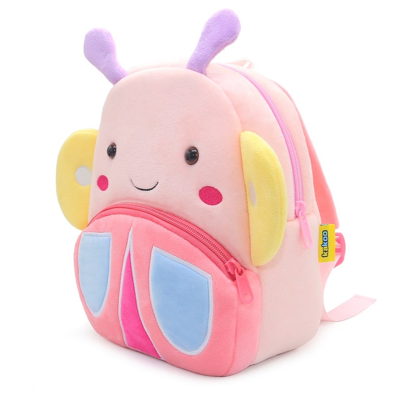 Plush Kids Backpack, Butterfly Animal Design, Soft Lightweight School Bag for Toddlers and Preschool Kids - Image 2
