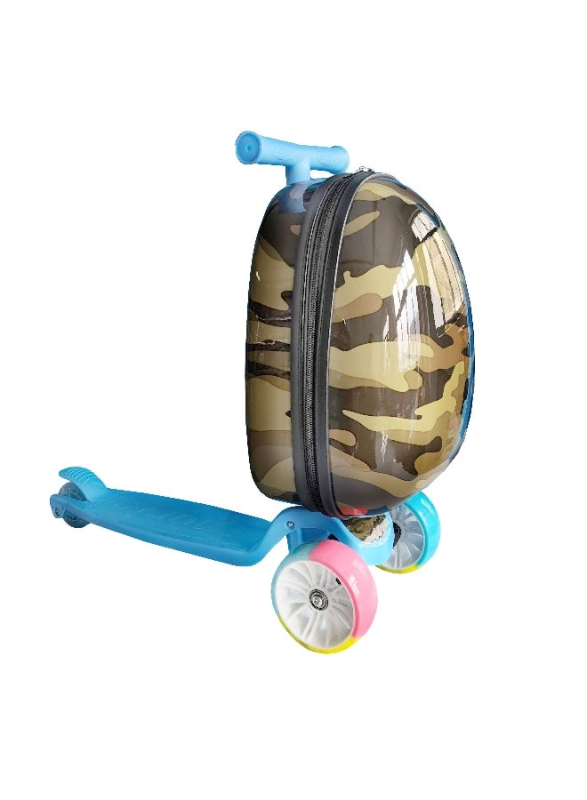 TUCCI Lil Trooper Kids Lightup Scooter with Hardshell Luggage Blue and Brown 15 x 20 x 60 cm T0462  - Image 1