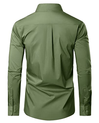 Lion Nardo Cotton Mens Dress Shirts Long Sleeve Big and Tall Dress Shirts for Men Wrinkle Free Button Down Shirts Regular Fit Grass Green - Image 5