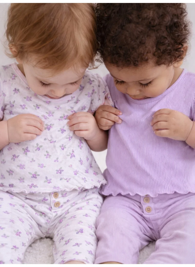 فكتور اند جين Infant Girls 2-Pack Rib T-Shirts & 2-Pack Rib Leggings Set (Hearts & Solid Lilac)
