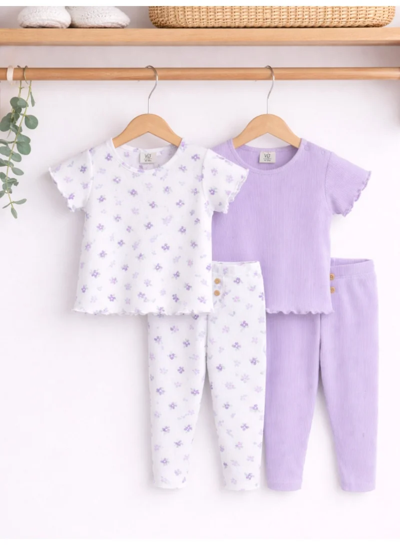 فكتور اند جين Infant Girls 2-Pack Rib T-Shirts & 2-Pack Rib Leggings Set (Hearts & Solid Lilac)