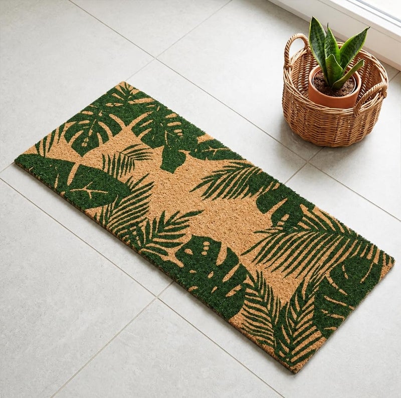 ATMAH Tropical Paradise Coir Door Mat 120 x 40 cm Runner | Anti Slip PVC Backing | Dirt Trapper | Indoor & Covered Outdoor Entrance Mat | Natural - Image 1