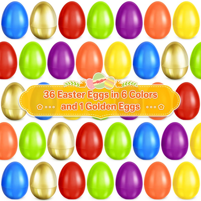 Letapapa 3.5'' Easter Eggs, 36 Pcs Empty Colorful Eggs Plus 1 Golden Eggs for Kids, Large Fillable Plastic Egg for Easter Hunt, Filling Treats for Easter Basket Stuffers, Party Favors Decoration - Image 3