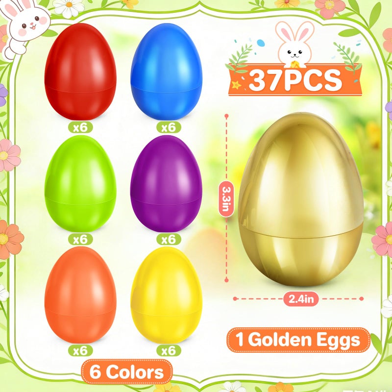 Letapapa 3.5'' Easter Eggs, 36 Pcs Empty Colorful Eggs Plus 1 Golden Eggs for Kids, Large Fillable Plastic Egg for Easter Hunt, Filling Treats for Easter Basket Stuffers, Party Favors Decoration - Image 2