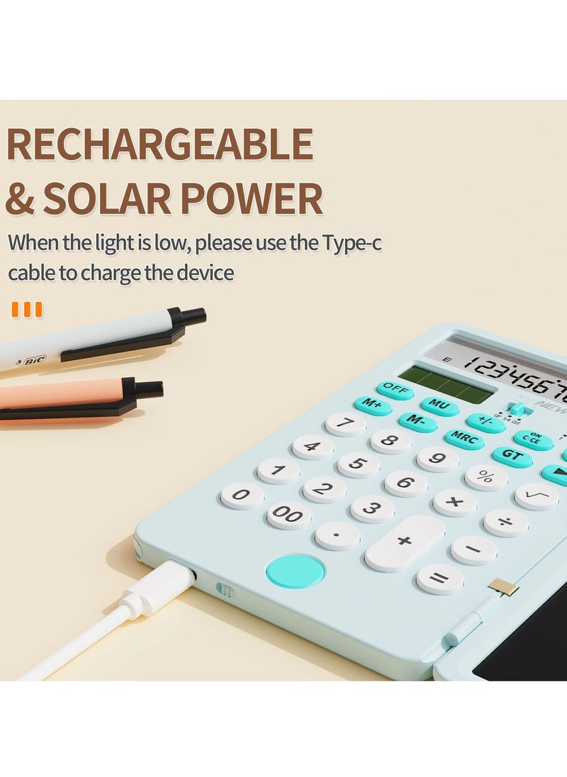 Kidle - Upgraded Rechargeable Basic Calculator with 6.5 Inch Notepad Standard Calculator Pocket 12 Digits Function 2 in 1 Portable for School Office - Image 1
