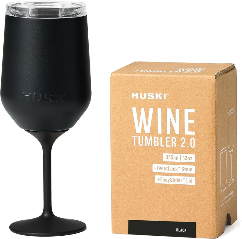 Huski Wine Tumbler 2.0 | NEW | Award-winning Design with Detachable Stem | Premium Stainless Steel Wine Glass with Lid | Triple Insulated Tumbler | 12oz Capacity | Great Gift (Black) - Image 1