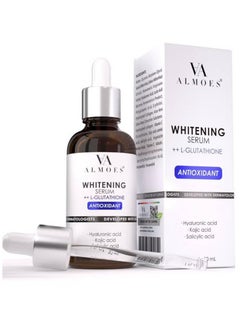 ALMOES INC Glutathione Serum for Skin Whitening Balance Skin Tone Improve Elasticity With Hyaluronic Acid Salicylic Acid Kojic Acid 30ML 