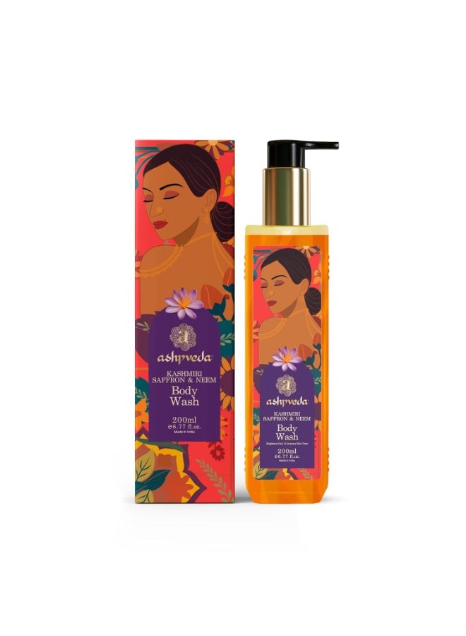 Ashpveda Kashmiri Saffron & Neem Ayurvedic Body Wash | Brightening & Even Skin Tone, Deep Cleansing & Soothing | Herbal & Natural Shower Gel (200 ml) - Image 1
