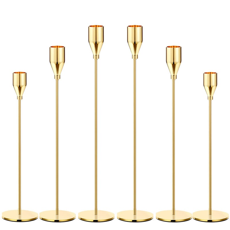 SHDSL Gold Taper Candle Holders, Set of 6 Gold Candlestick Holders Taper Candle Holders fits 3/4" Thick Pillar Candle Led Modern Metal Candles, Elegant Stands Decorative Table Candle Holder - Image 1