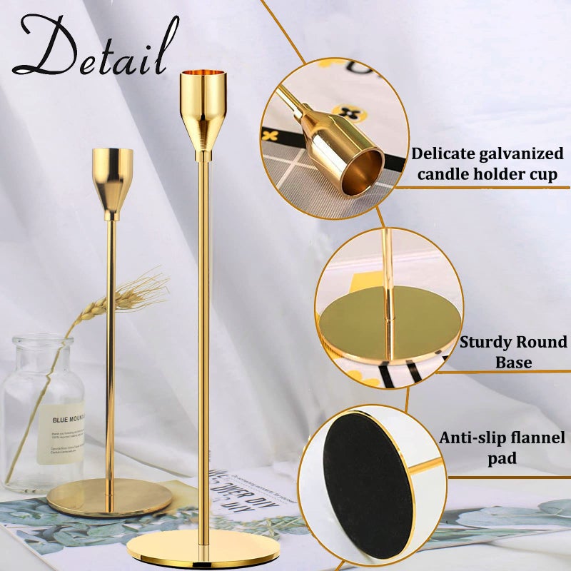 SHDSL Gold Taper Candle Holders, Set of 6 Gold Candlestick Holders Taper Candle Holders fits 3/4" Thick Pillar Candle Led Modern Metal Candles, Elegant Stands Decorative Table Candle Holder - Image 2