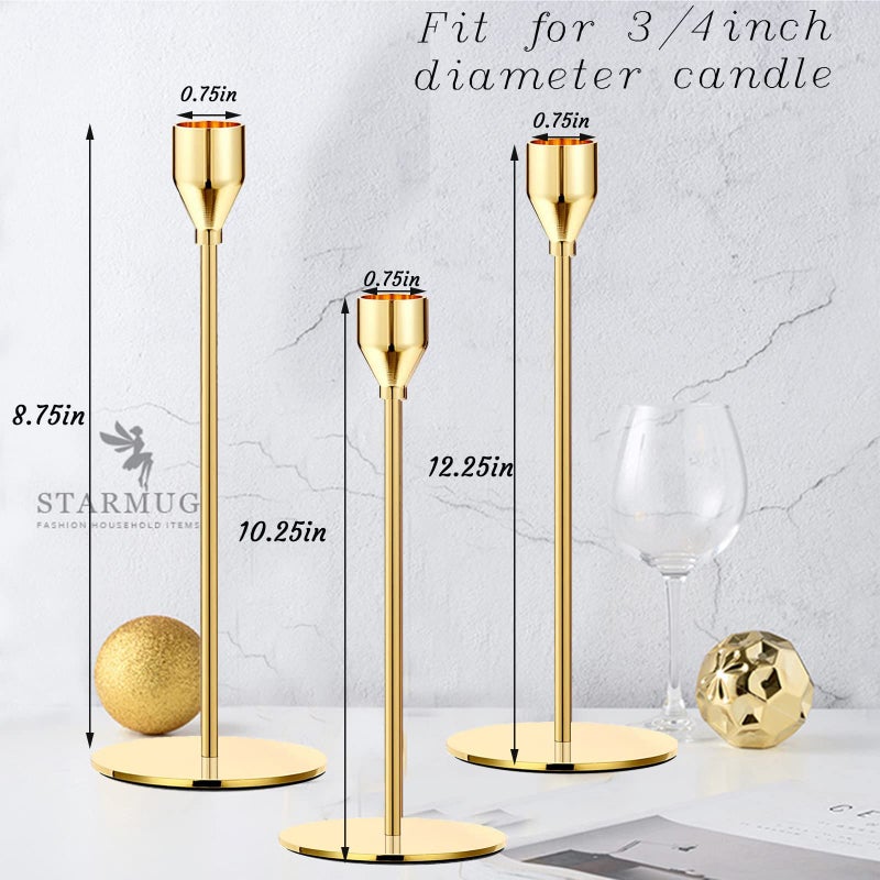 SHDSL Gold Taper Candle Holders, Set of 6 Gold Candlestick Holders Taper Candle Holders fits 3/4" Thick Pillar Candle Led Modern Metal Candles, Elegant Stands Decorative Table Candle Holder - Image 3
