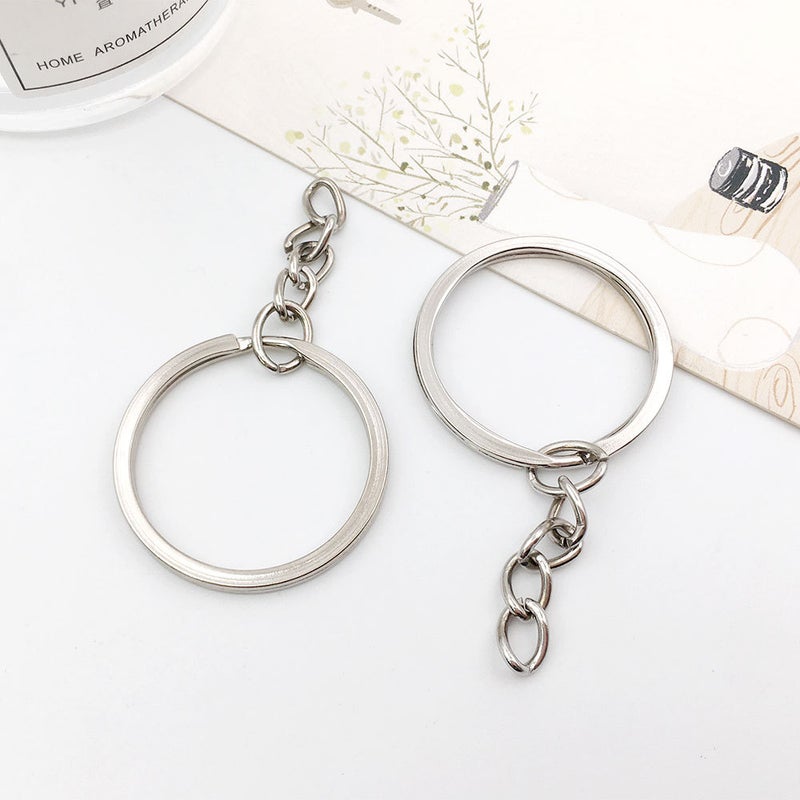 1 key ring with chain 30mm key ring metal alloy key ring diy accessories key ring multi-color optional White K key ring with chain