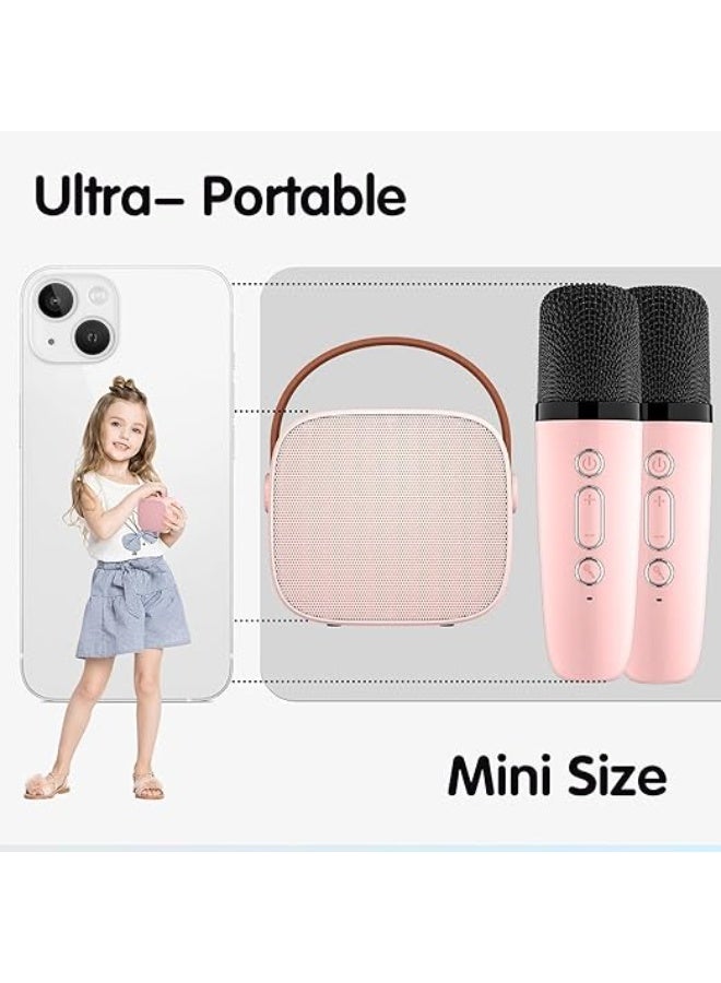 كاريوكي صغير للأطفال والكبار، مكبر صوت بلوتوث محمول مع ميكروفونين لاسلكيين، هدايا عيد الميلاد للبنات/الأولاد من سن 4 سنوات فما فوق (وردي) - Image 3