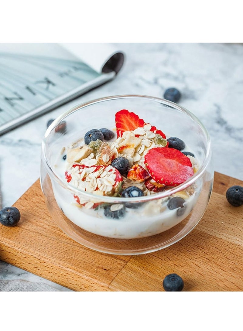 Loquat 2 Pack Double-Walled Glass Salad Bowls, Clear Insulated Serving Utensils for Coffee, Tea, Ice Cream - Image 4