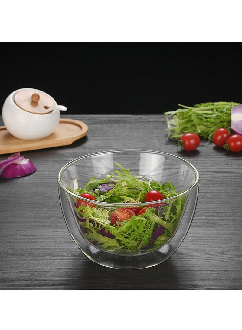 Loquat 2 Pack Double-Walled Glass Salad Bowls, Clear Insulated Serving Utensils for Coffee, Tea, Ice Cream - Image 1