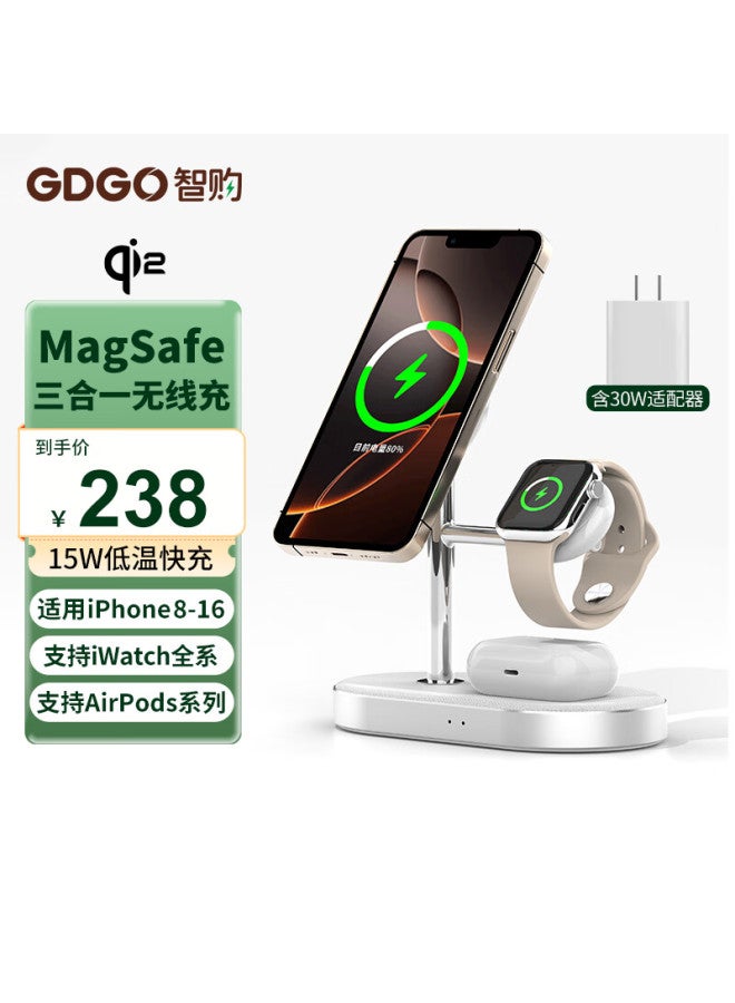 Gdgo Qi2 Certified 3-in-1 Wireless Charger Stand 15w Fast Charging Magsafe Magnetic Suction S10/s9/8 Fast Charge Compatible With Apple 16 Pro Max Phone Watch Earphones - Image 1