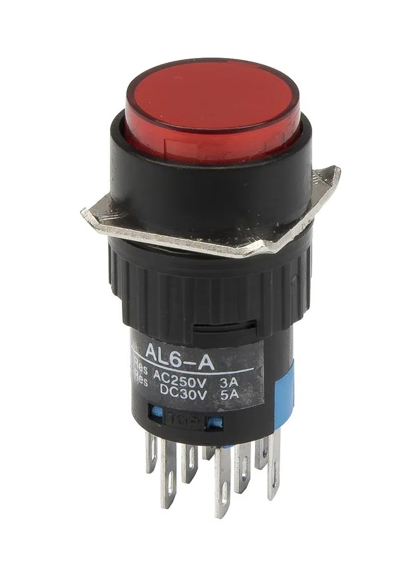 KNP AL6Y-A1 24V Red On-Off Round Push Button Switch is a compact illuminated switch designed for control circuits It features an easy-to-use push button mechanism making it ideal for on-off control in various electrical devices and panels. - Image 1