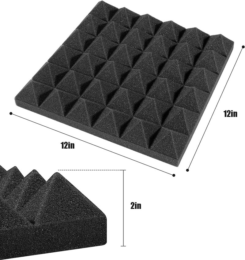 KS AUDIOSOUL KS Studio Soundproofing Pyramid Acoustic Foam Panels 2"x12"x12" (Black) High Density | Sound Absorber Professional Charcoal | Studio & Home Decreasing Noise and Echoes (PACK OF 1) - Image 2