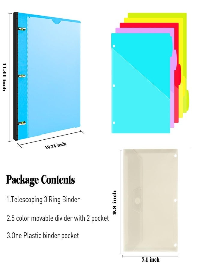 INFUN 1 Inch 3-Ring Telescoping Project Organizer Binder,13 Pocket, Customizable Front Cover, 5 Colors Pocket Divider and Plastic Binder Pocket，225 Sheet Capacity-Blue - Image 2