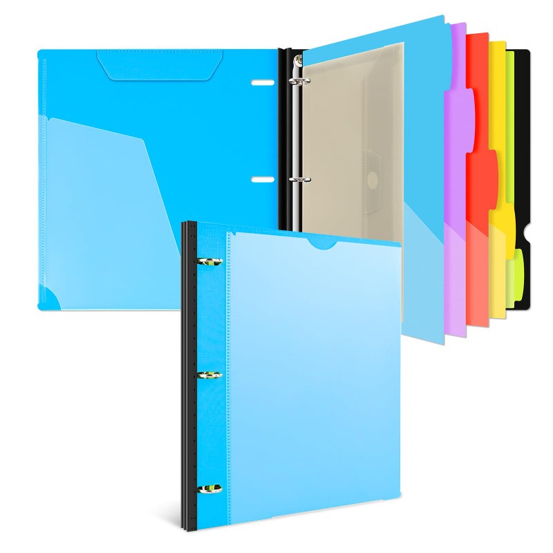 INFUN 1 Inch 3-Ring Telescoping Project Organizer Binder,13 Pocket, Customizable Front Cover, 5 Colors Pocket Divider and Plastic Binder Pocket，225 Sheet Capacity-Blue - Image 1