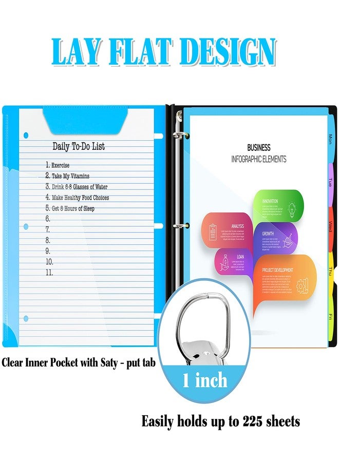 INFUN 1 Inch 3-Ring Telescoping Project Organizer Binder,13 Pocket, Customizable Front Cover, 5 Colors Pocket Divider and Plastic Binder Pocket，225 Sheet Capacity-Blue - Image 3