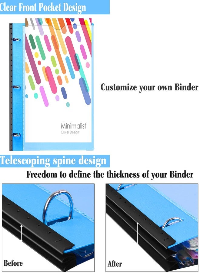 INFUN 1 Inch 3-Ring Telescoping Project Organizer Binder,13 Pocket, Customizable Front Cover, 5 Colors Pocket Divider and Plastic Binder Pocket，225 Sheet Capacity-Blue - Image 4