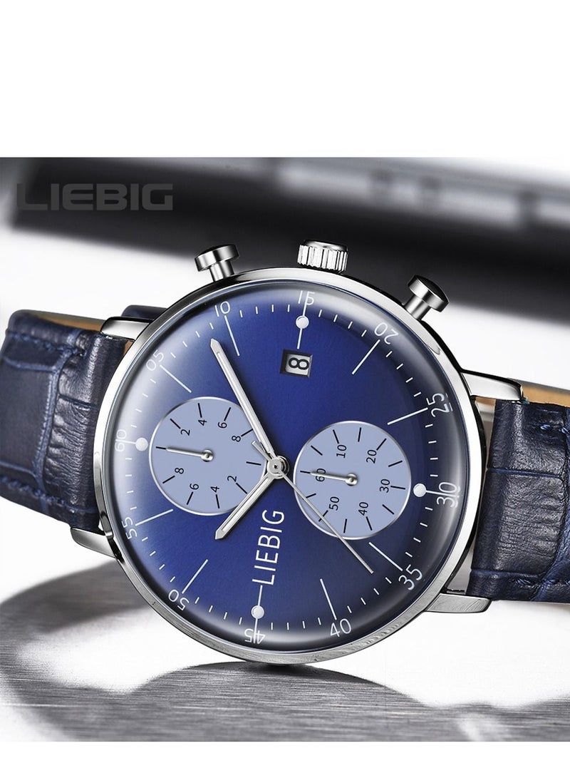 ليبيغ ساعة رجالية كوارتز بميناء مزدوج للعمل - مقاومة للماء والصدمات، سوار جلدية - هدية مثالية - Image 4