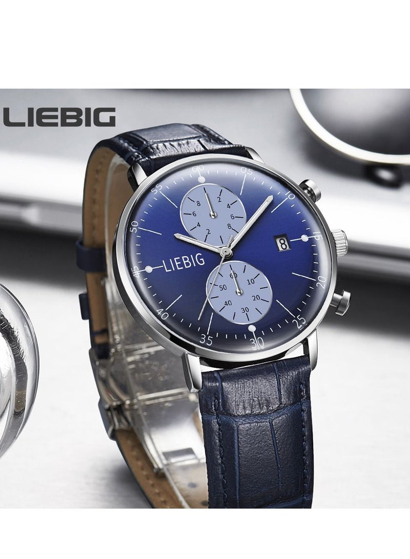 ليبيغ ساعة رجالية كوارتز بميناء مزدوج للعمل - مقاومة للماء والصدمات، سوار جلدية - هدية مثالية - Image 1
