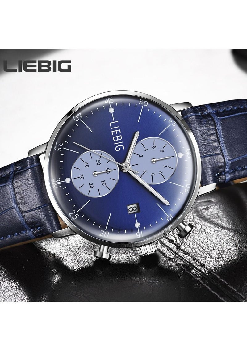 ليبيغ ساعة رجالية كوارتز بميناء مزدوج للعمل - مقاومة للماء والصدمات، سوار جلدية - هدية مثالية - Image 2