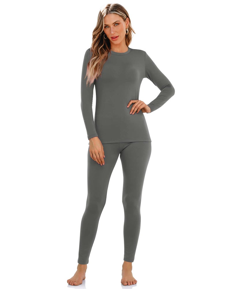 Sampeel Womens Thermal Underwear Cold Weather Heavyweight Base Layer 2 Piece Set Moisture Wicking Tights Long Johns Winter Accessories Clothes Grey XL - Image 2