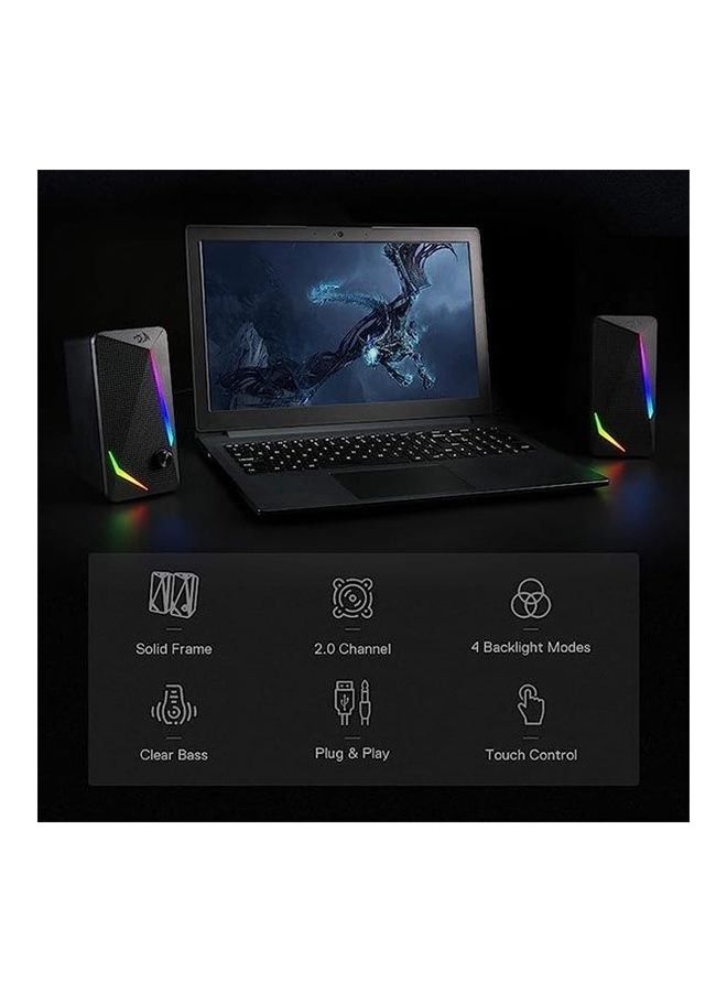 ريدراجون مكبرات صوت سطح المكتب GS510 Waltz RGB، مكبر صوت ستيريو للكمبيوتر الشخصي 2.0 قناة مع 4 أوضاع إضاءة خلفية LED ملونة، صوت جهير محسن وتحكم سهل في مستوى الصوت، يعمل بمنفذ USB مع كابل 3.5 مم - Image 3