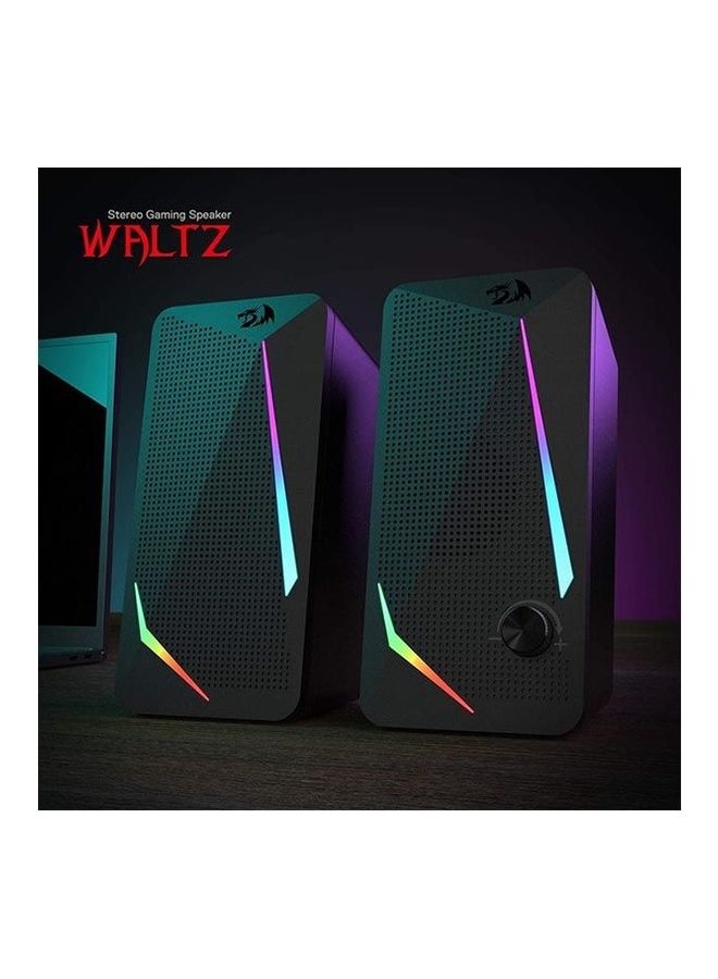 ريدراجون مكبرات صوت سطح المكتب GS510 Waltz RGB، مكبر صوت ستيريو للكمبيوتر الشخصي 2.0 قناة مع 4 أوضاع إضاءة خلفية LED ملونة، صوت جهير محسن وتحكم سهل في مستوى الصوت، يعمل بمنفذ USB مع كابل 3.5 مم - Image 2