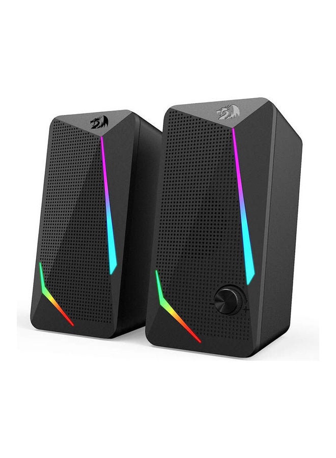 ريدراجون مكبرات صوت سطح المكتب GS510 Waltz RGB، مكبر صوت ستيريو للكمبيوتر الشخصي 2.0 قناة مع 4 أوضاع إضاءة خلفية LED ملونة، صوت جهير محسن وتحكم سهل في مستوى الصوت، يعمل بمنفذ USB مع كابل 3.5 مم - Image 1