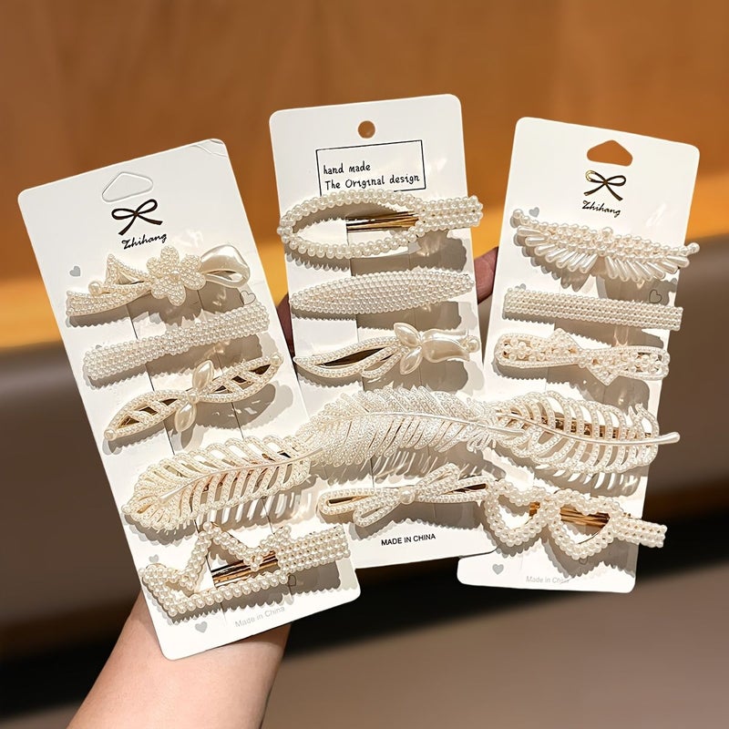 10pcs Imitation Pearl Hair Clips Set Elegant Geometric Barrettes For Women Daily Wedding - Image 1