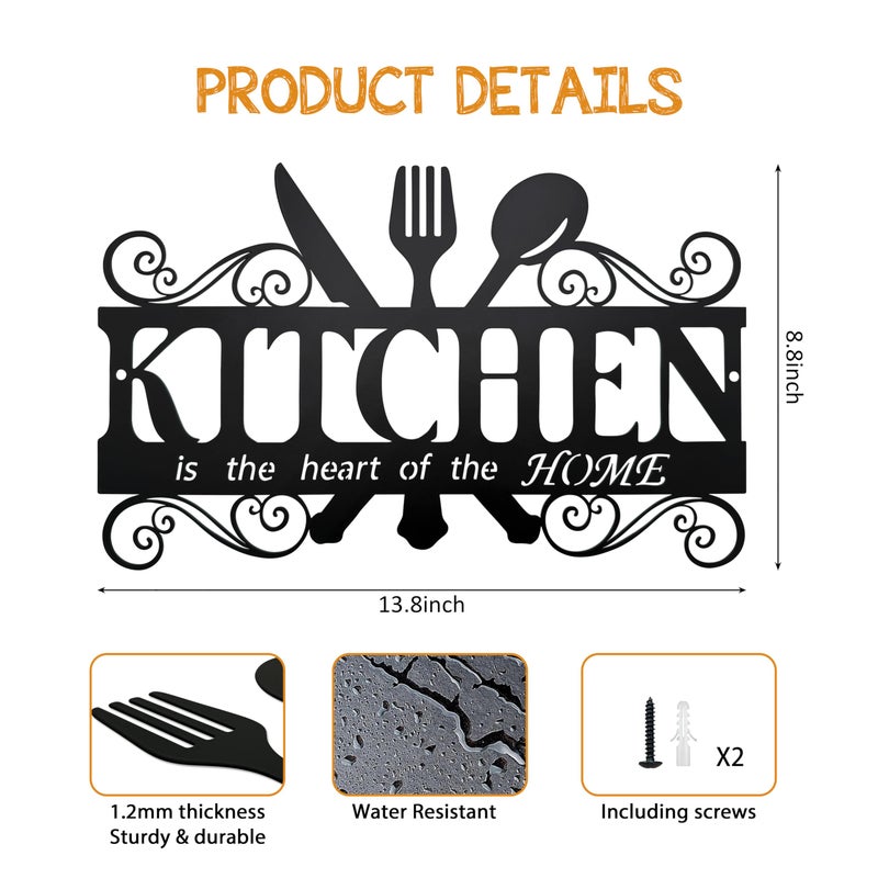 BiaGift Metal Kitchen Wall Decor,Kitchen Signs Decoraions For Wall,Rustic Kitchen Decor Sign,Country Farmhouse Decoration for Kitchen or Dining Room,13.8x8.8 Inches (Black),BiaGift1126-2 - Image 2