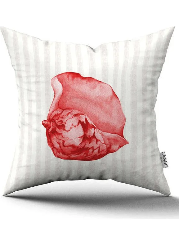 Cango Home Double Sided Red Cream Striped Marine Patterned Digital Printed Throw Pillow Cover CGH1234